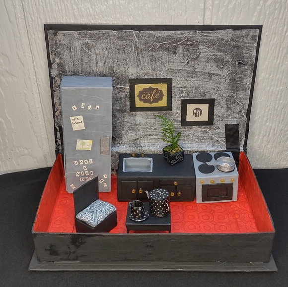 Hidden Book Dollhouse Kitchen With Miniature Furniture - Picture 1 of 12